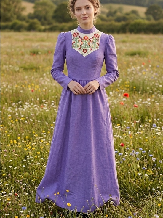 Lanz Originals Dresses & Skirts - Lanz original Lavender Long-Sleeve prairie  embroidered Dress